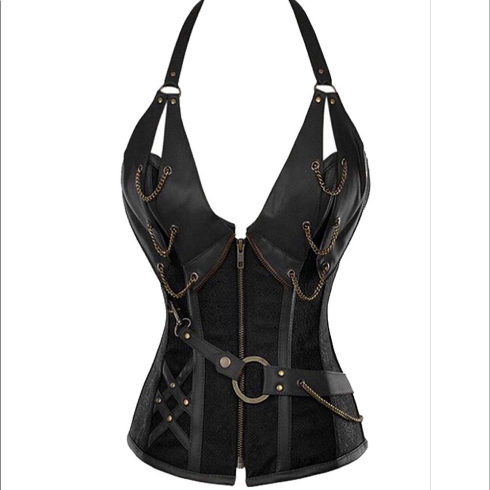 STEAMPUNK FAUX LEATHER CORSET BUSTIER SIZE SMALL